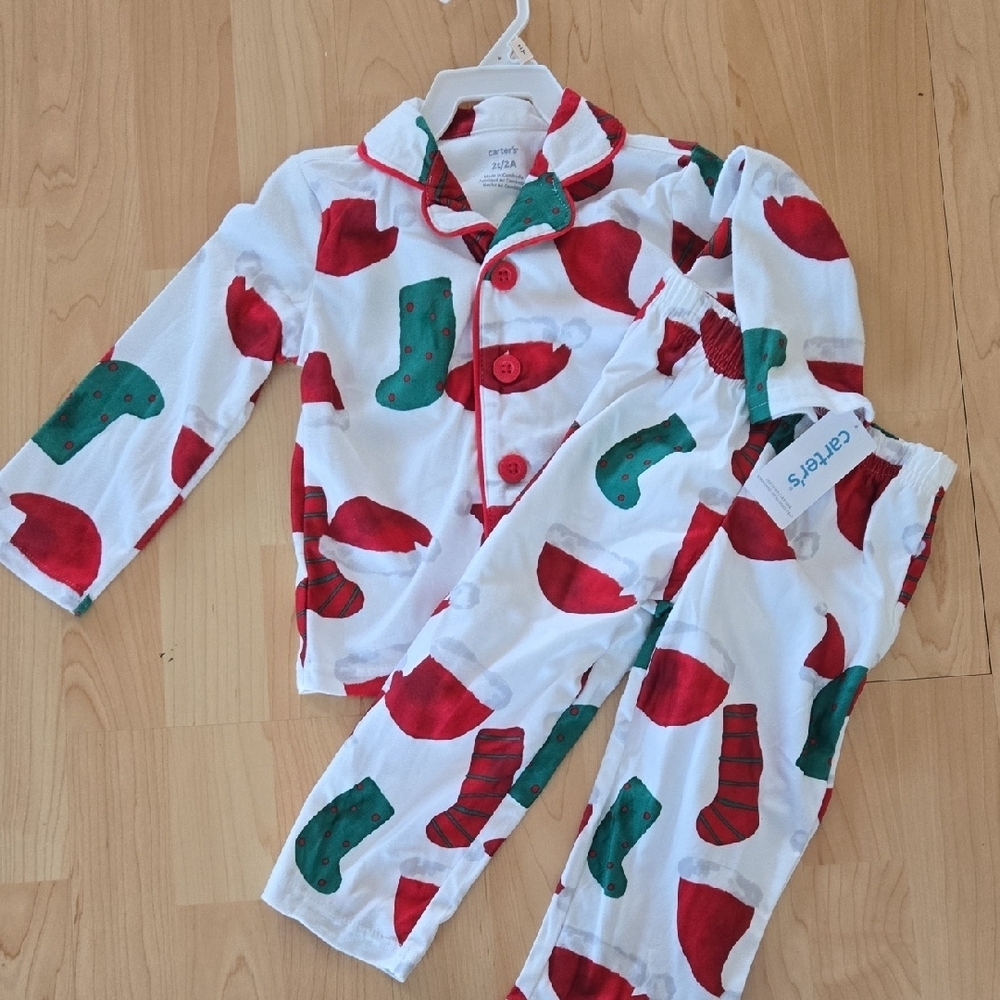 Carter's Festive Red and Green Pajama Set, 2T, Unisex